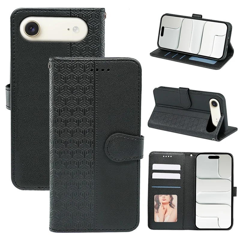 For iPhone Air Wallet Phone Case Pattern Imprint Leather Flip Cover - Black