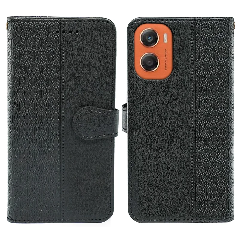 Custodia a portafoglio Motorola Moto G06 4G con stampa a motivo, cover flip in pelle - Nero