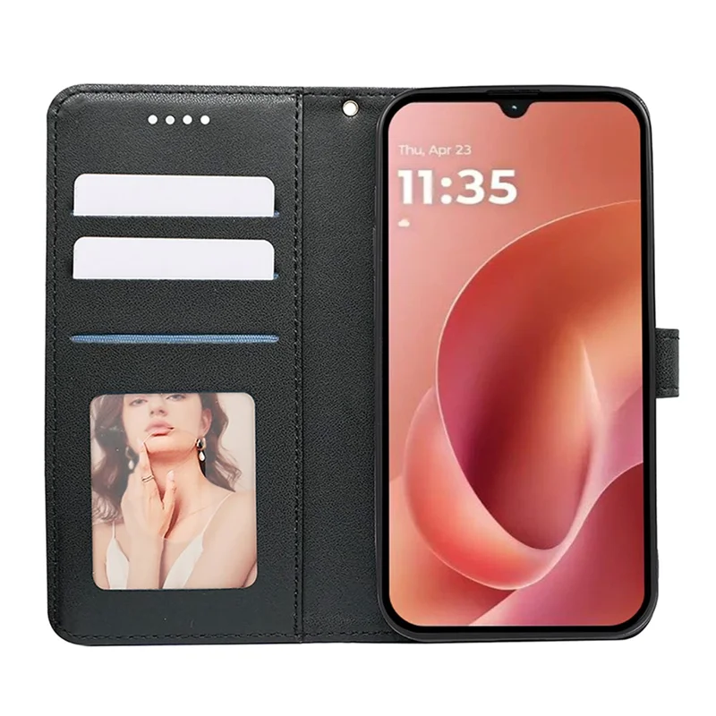 Custodia a portafoglio Motorola Moto G06 4G con stampa a motivo, cover flip in pelle - Nero
