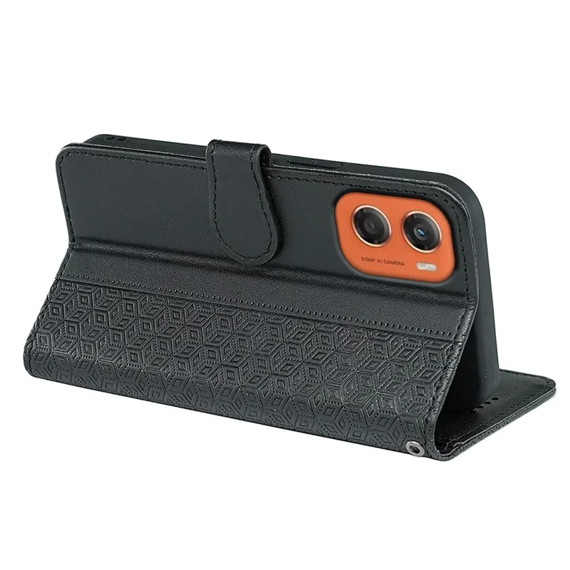 Custodia a portafoglio Motorola Moto G06 4G con stampa a motivo, cover flip in pelle - Nero