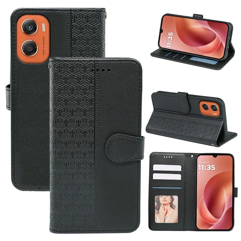 Custodia a portafoglio Motorola Moto G06 4G con stampa a motivo, cover flip in pelle - Nero