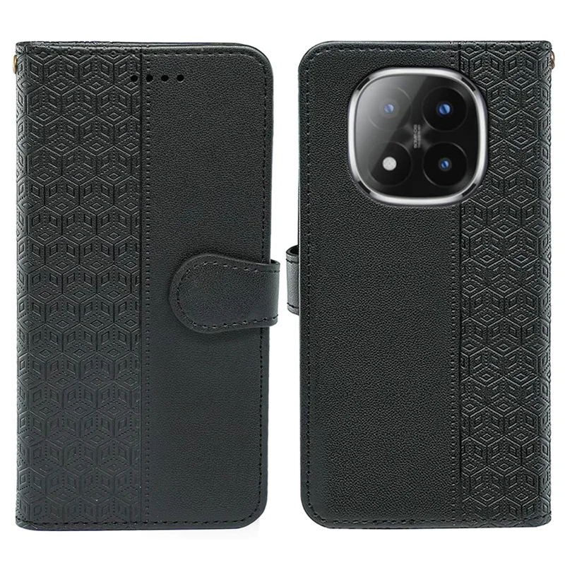 Capa de Carteira para Xiaomi Redmi Note 15 Pro+ 5G - Padrão Impresso em Couro Flip Cover - Preto