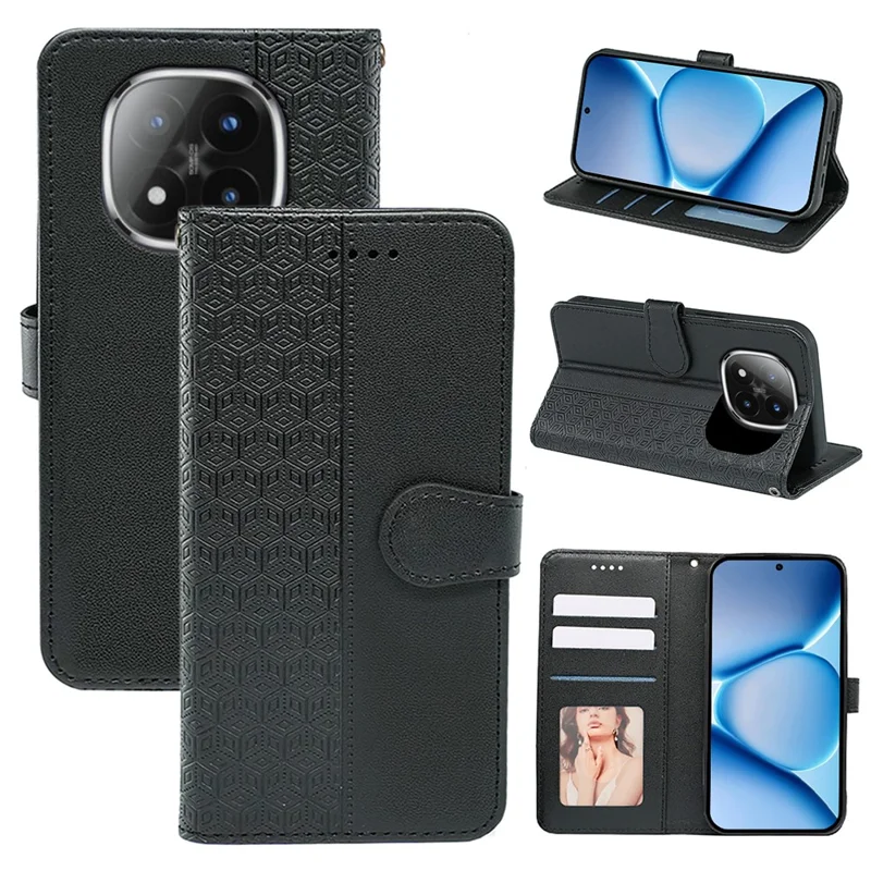 Capa de Carteira para Xiaomi Redmi Note 15 Pro+ 5G - Padrão Impresso em Couro Flip Cover - Preto