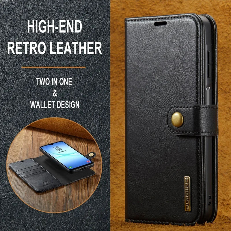 Funda de teléfono DG.MING para Samsung Galaxy A17 5G / 4G, cubierta de piel desmontable y dividida - Negro