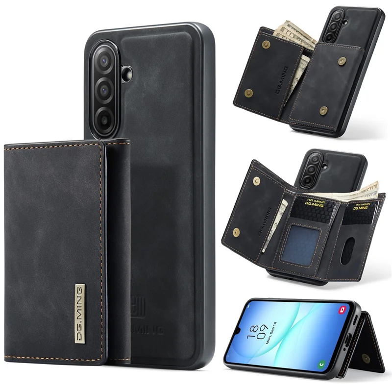 DG.MING M1 Series for Samsung Galaxy A17 5G  /  4G Case Kickstand PU Phone Cover with Detachable Wallet - Black