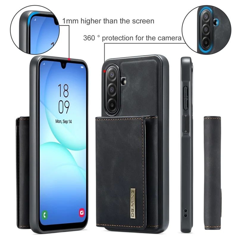 DG.MING M1 Series for Samsung Galaxy A17 5G  /  4G Case Kickstand PU Phone Cover with Detachable Wallet - Black