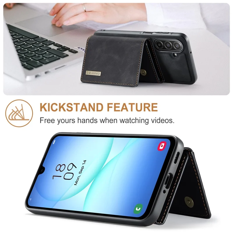 DG.MING M1 Series for Samsung Galaxy A17 5G  /  4G Case Kickstand PU Phone Cover with Detachable Wallet - Black