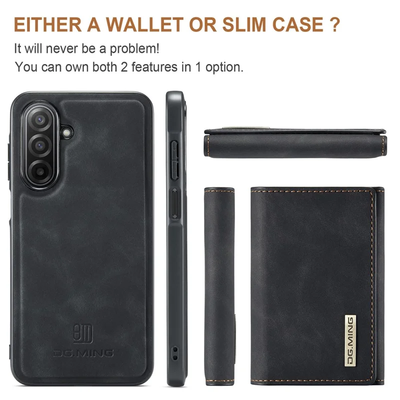 DG.MING M1 Series for Samsung Galaxy A17 5G  /  4G Case Kickstand PU Phone Cover with Detachable Wallet - Black
