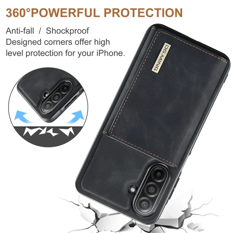 DG.MING M1 Series for Samsung Galaxy A17 5G  /  4G Case Kickstand PU Phone Cover with Detachable Wallet - Black