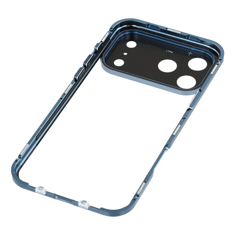 For iPhone 17 Pro Case Ultra Clear Double-Sided Tempered Glass + Magnetic Metal Frame Phone Cover - Blue