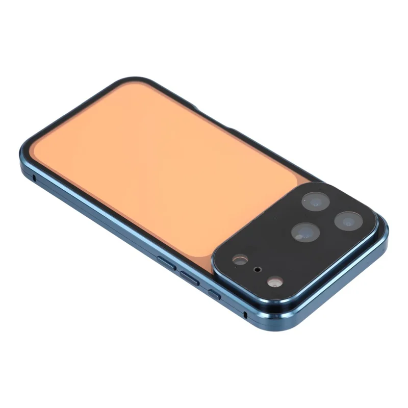 For iPhone 17 Pro Case Ultra Clear Double-Sided Tempered Glass + Magnetic Metal Frame Phone Cover - Blue