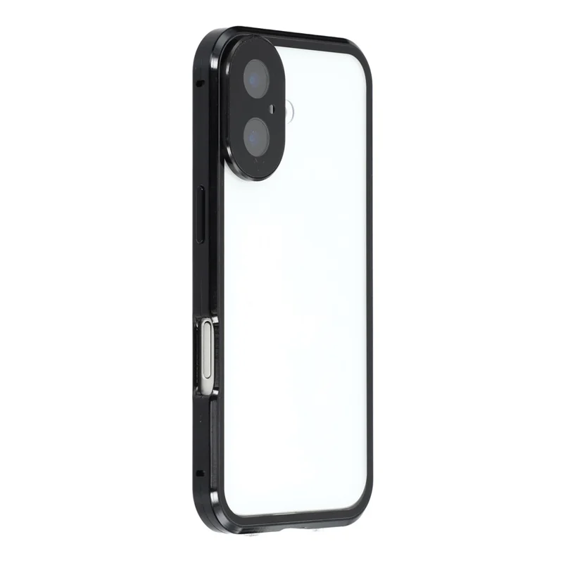 For iPhone 17 Case Ultra Clear Double-Sided Tempered Glass + Magnetic Metal Frame Phone Cover - Black