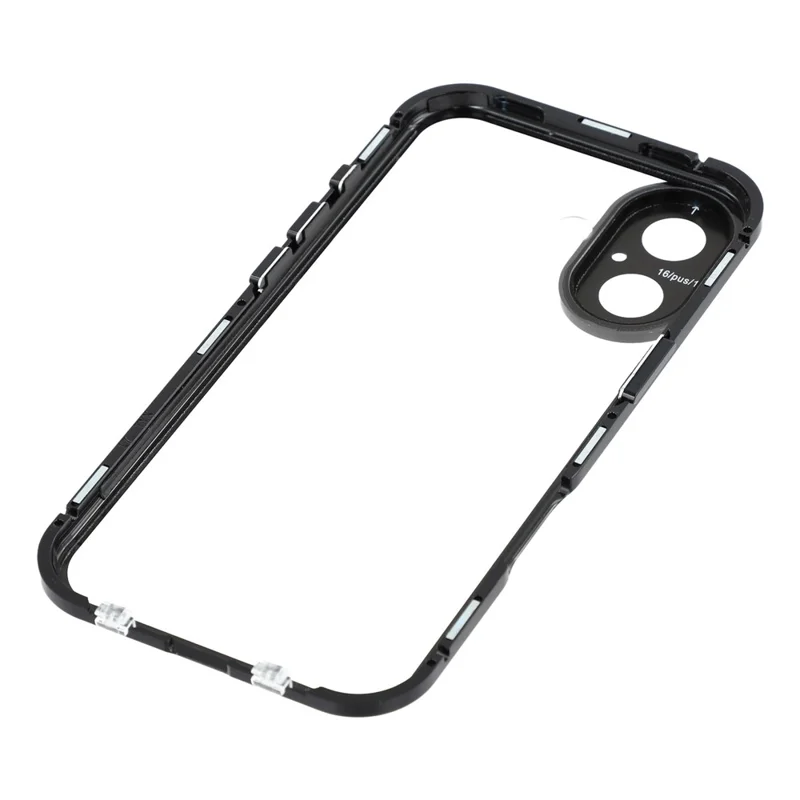 For iPhone 17 Case Ultra Clear Double-Sided Tempered Glass + Magnetic Metal Frame Phone Cover - Black