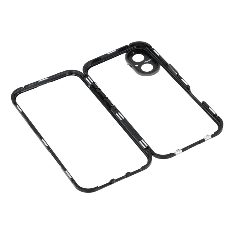 For iPhone 17 Case Ultra Clear Double-Sided Tempered Glass + Magnetic Metal Frame Phone Cover - Black