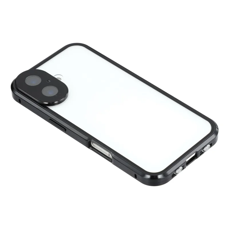 For iPhone 17 Case Ultra Clear Double-Sided Tempered Glass + Magnetic Metal Frame Phone Cover - Black