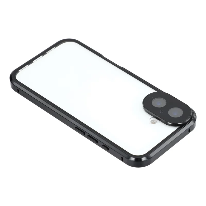 For iPhone 17 Case Ultra Clear Double-Sided Tempered Glass + Magnetic Metal Frame Phone Cover - Black
