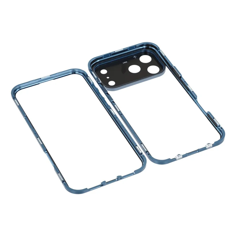 For iPhone 17 Pro Max Case Ultra Clear Double-Sided Tempered Glass + Magnetic Metal Frame Phone Cover - Blue