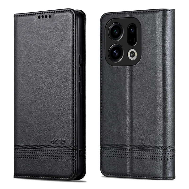 AZNS Para Oppo Find X9 5G Funda Textura de Cuero de Vaca PU Cubierta de Teléfono Billetera - Negro