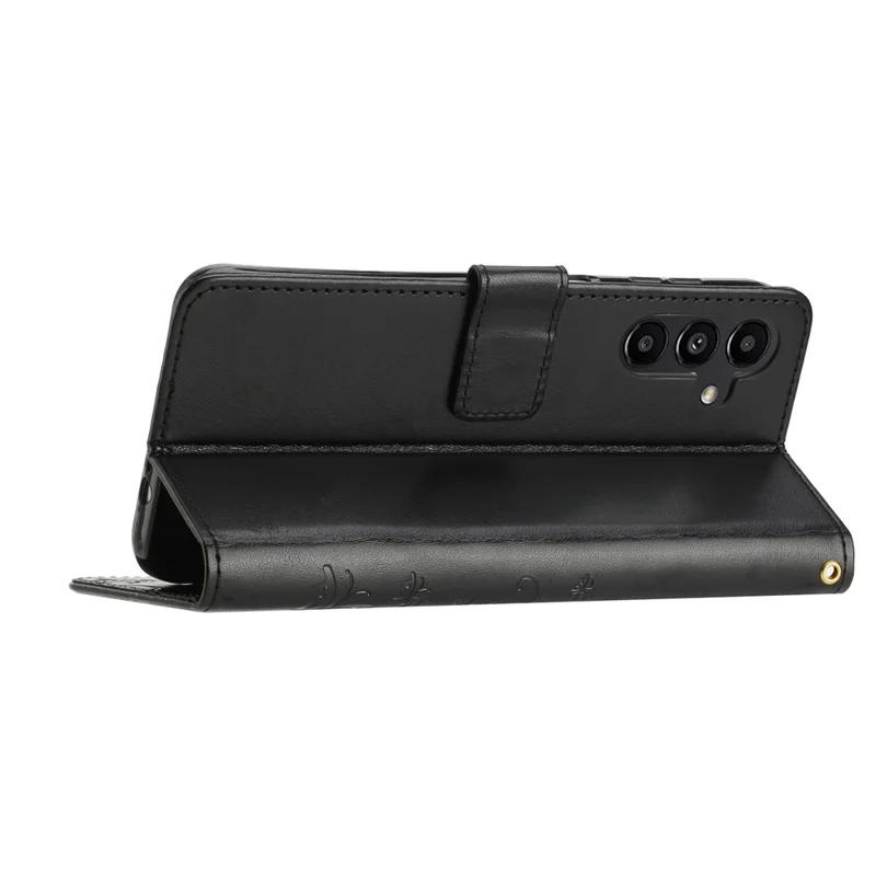 For Samsung Galaxy S26 / S26 Pro Leather Wallet Case Butterfly Flower Imprinted Phone Cover with Strap - Black