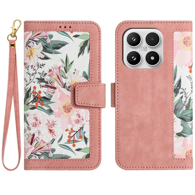 For Xiaomi 17 Case PU Leather Floral Phone Cover with Card Slots - Pink