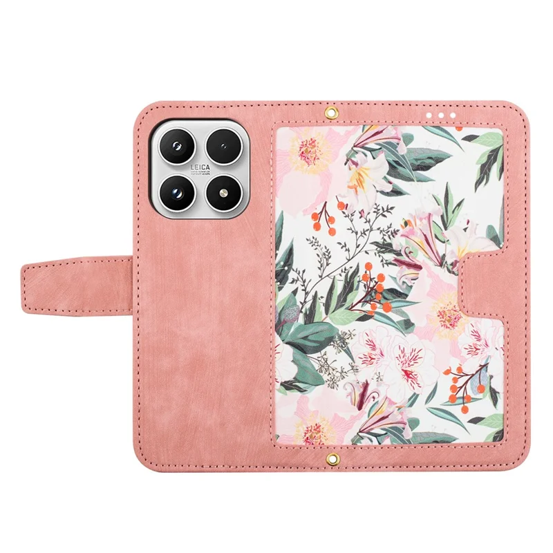 For Xiaomi 17 Case PU Leather Floral Phone Cover with Card Slots - Pink
