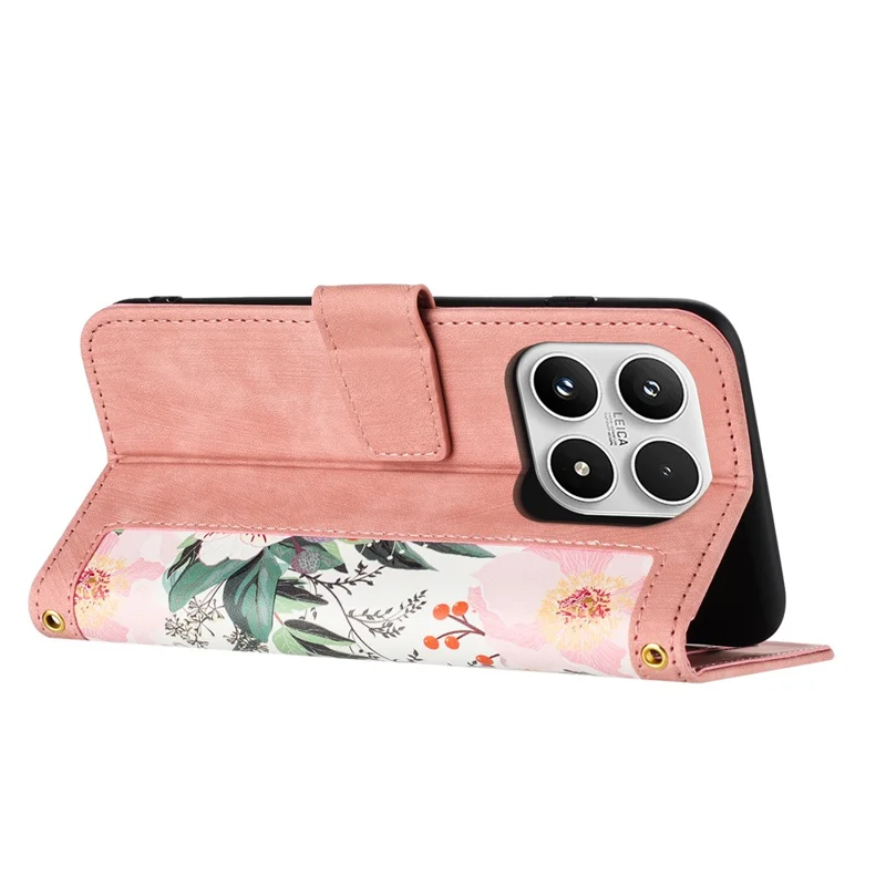 For Xiaomi 17 Case PU Leather Floral Phone Cover with Card Slots - Pink
