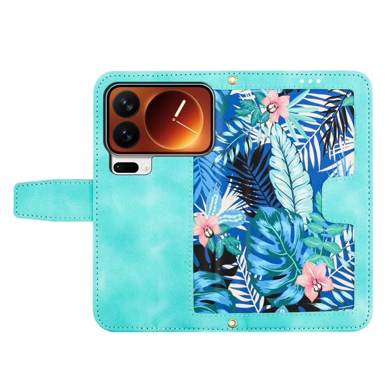 For Xiaomi 17 Pro Max Case PU Leather Floral Phone Cover with Card Slots - Green