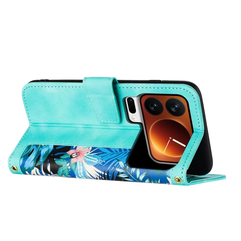 For Xiaomi 17 Pro Max Case PU Leather Floral Phone Cover with Card Slots - Green