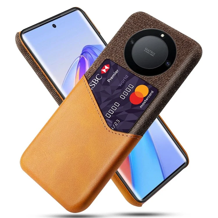 For Honor X40 5G / X9a 5G / Magic5 Lite 5G PU Leather Coated PC Protective Shell Cloth Texture Anti-Slip Shockproof Phone Case with Card Holder - Brown