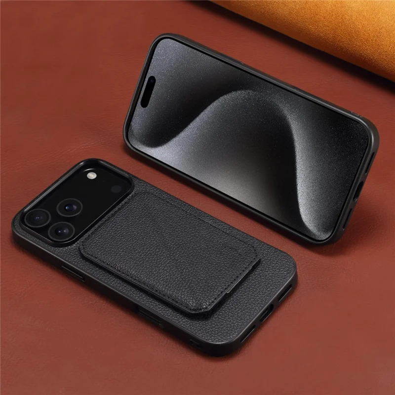 DENIOR D29 Magnetische Hülle aus Leder für iPhone 17 Pro mit abnehmbarem Kartenfach - Schwarz