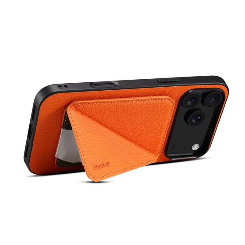 DENIOR D29 Per iPhone 17 Pro Max Custodia magnetica in pelle Custodia posteriore per telefono con supporto per schede staccabile - Arancione