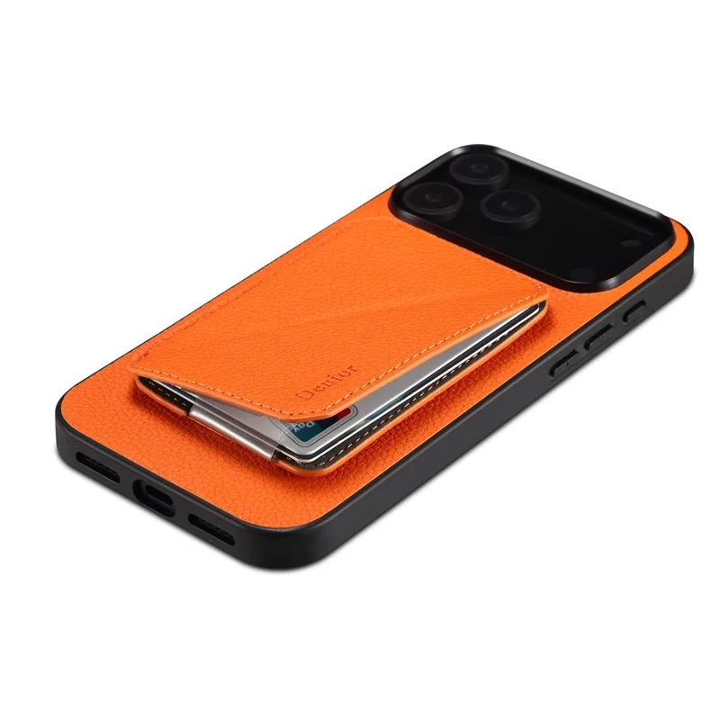 DENIOR D29 Per iPhone 17 Pro Max Custodia magnetica in pelle Custodia posteriore per telefono con supporto per schede staccabile - Arancione