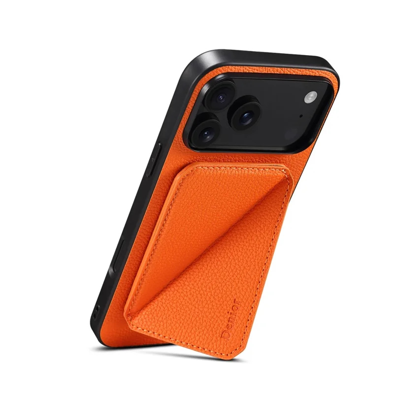 DENIOR D29 Per iPhone 17 Pro Max Custodia magnetica in pelle Custodia posteriore per telefono con supporto per schede staccabile - Arancione