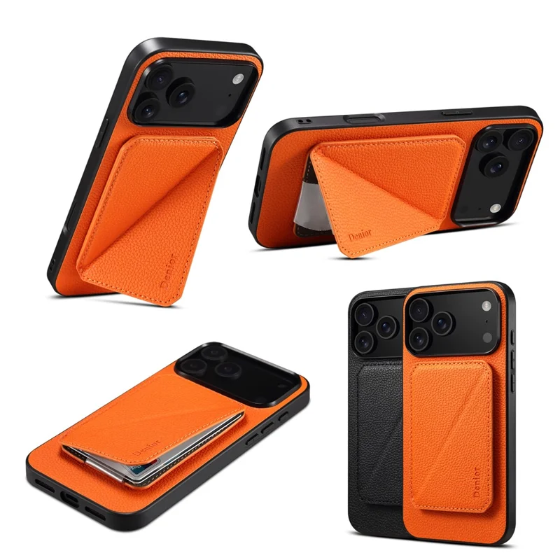 DENIOR D29 Per iPhone 17 Pro Max Custodia magnetica in pelle Custodia posteriore per telefono con supporto per schede staccabile - Arancione