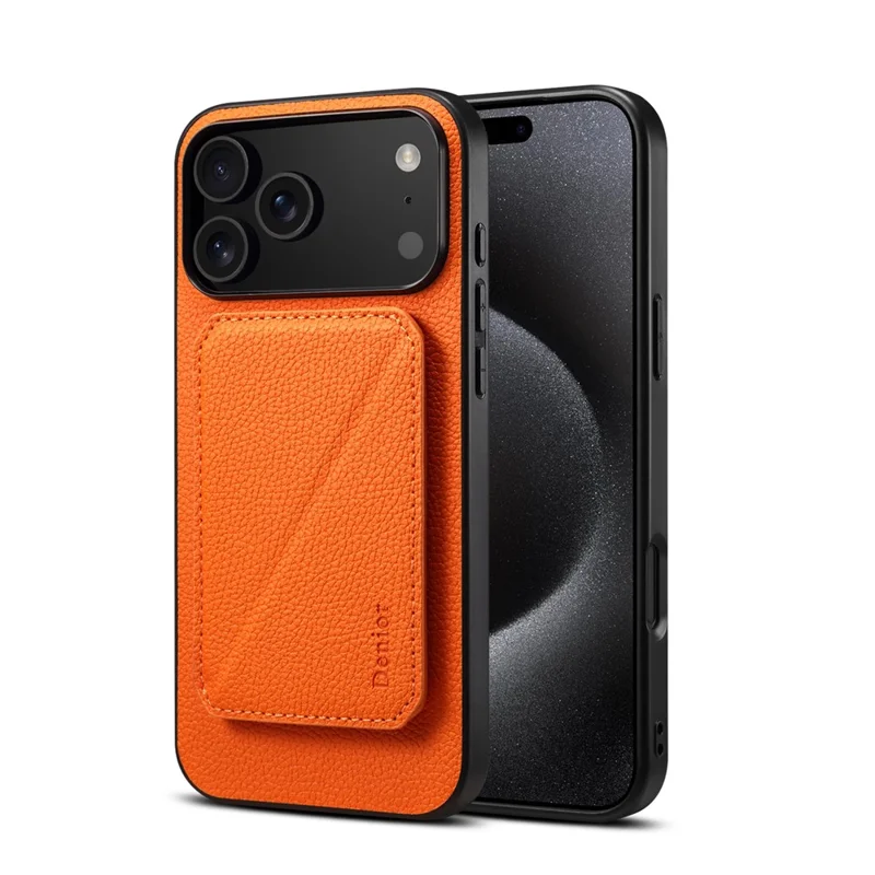 DENIOR D29 Per iPhone 17 Pro Max Custodia magnetica in pelle Custodia posteriore per telefono con supporto per schede staccabile - Arancione