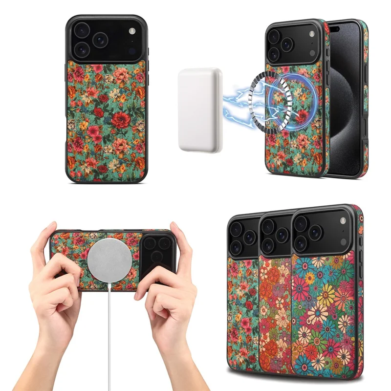 Funda para iPhone 17 Pro Compatible con MagSafe Floral Cuero PU Trasera Funda de Teléfono - Azul