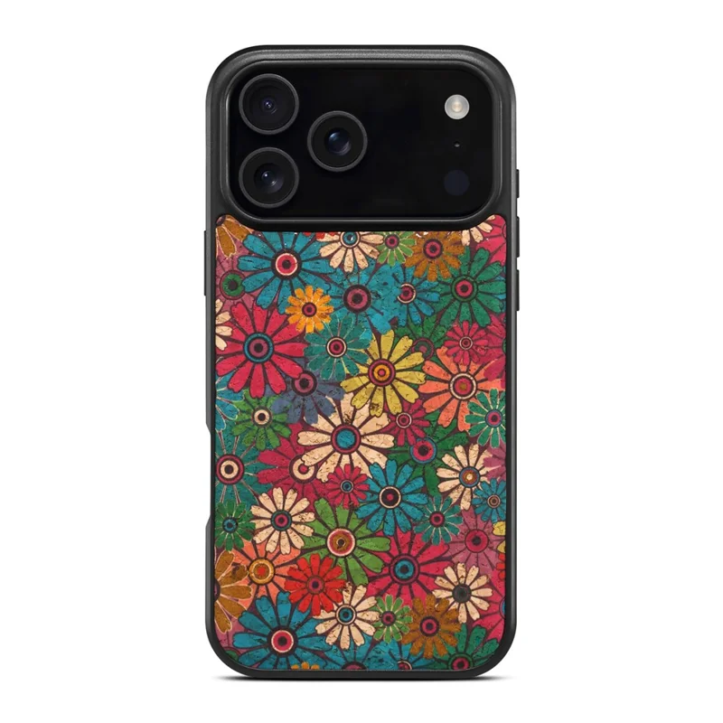 Funda para iPhone 17 Pro Max compatible con MagSafe Cubierta de teléfono de cuero PU con flores - Azul