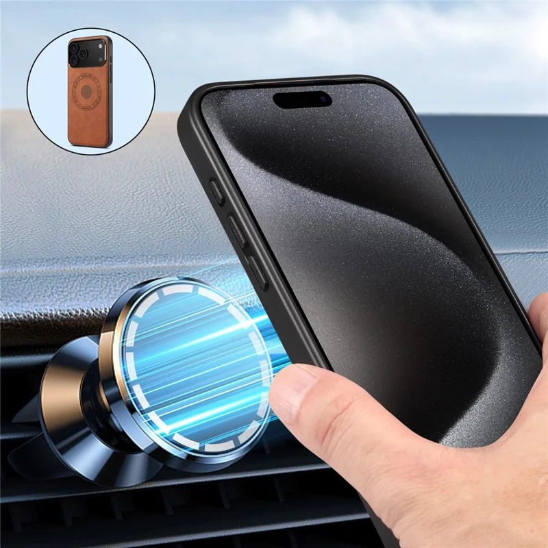 DENIOR A11 Kompatibles iPhone 17 Pro Hülle für MagSafe Lederüberzogener PC + TPU Handyhülle - Braun