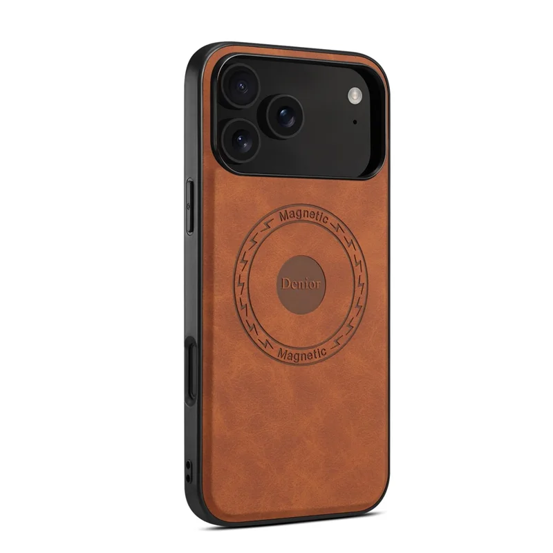 DENIOR A11 Kompatibles iPhone 17 Pro Hülle für MagSafe Lederüberzogener PC + TPU Handyhülle - Braun