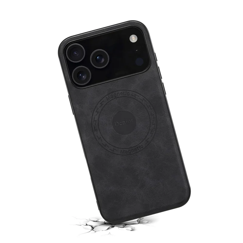 DENIOR A11 For iPhone 17 Pro Max Case Compatible with MagSafe Leather Coated PC + TPU Phone Cover - Black