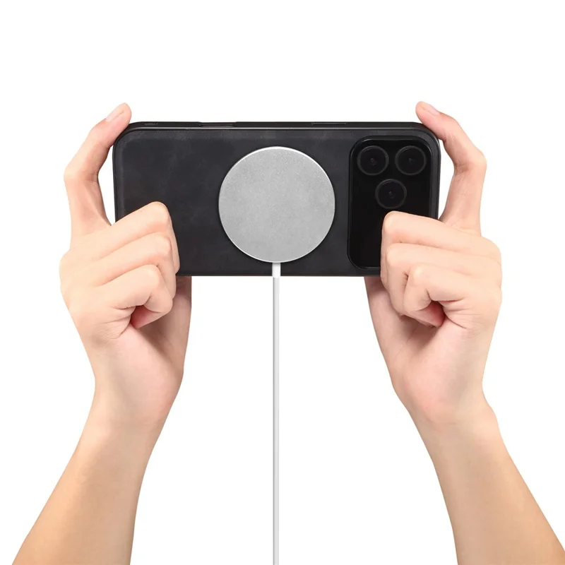 DENIOR A11 For iPhone 17 Pro Max Case Compatible with MagSafe Leather Coated PC + TPU Phone Cover - Black