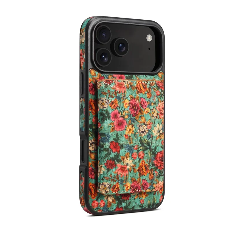 Custodia magnetica per iPhone 17 Pro con borsa per carte staccabile, cover posteriore in pelle a fiori - Blu