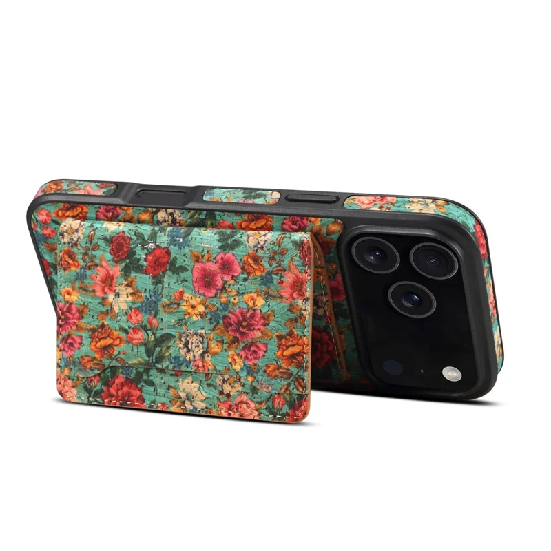 Custodia magnetica per iPhone 17 Pro con borsa per carte staccabile, cover posteriore in pelle a fiori - Blu