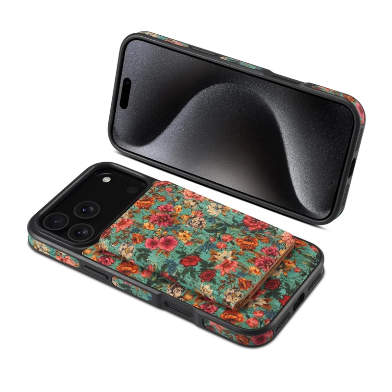 Custodia magnetica per iPhone 17 Pro con borsa per carte staccabile, cover posteriore in pelle a fiori - Blu
