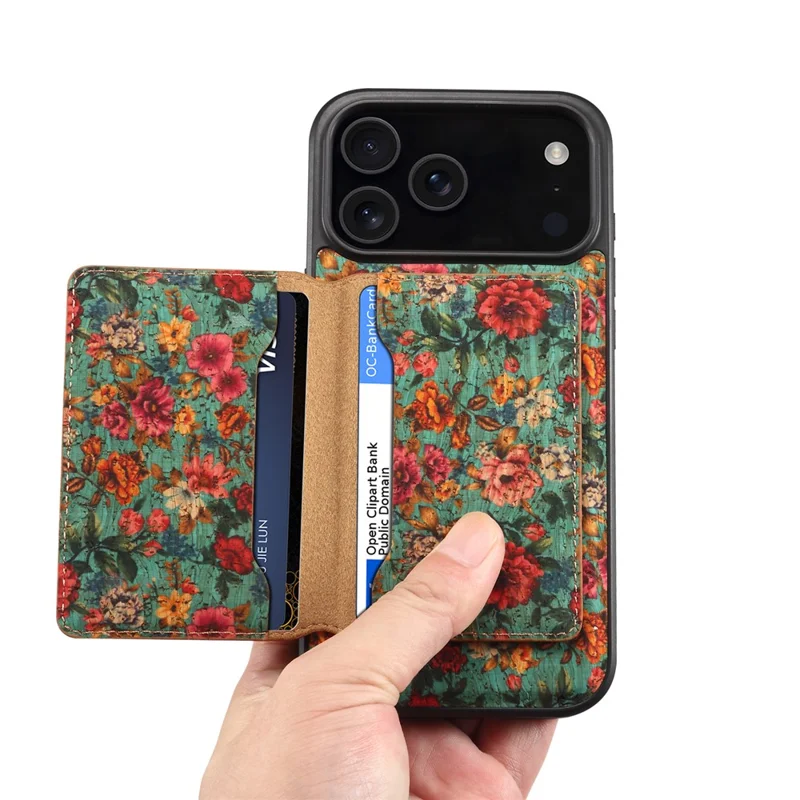 Custodia magnetica per iPhone 17 Pro con borsa per carte staccabile, cover posteriore in pelle a fiori - Blu