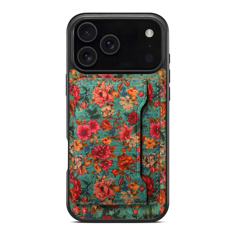 Custodia magnetica per iPhone 17 Pro con borsa per carte staccabile, cover posteriore in pelle a fiori - Blu