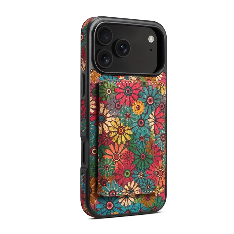 Funda magnética para iPhone 17 Pro Max Bolsa para tarjetas desmontable Cubierta de cuero con flores en la parte trasera - Verde