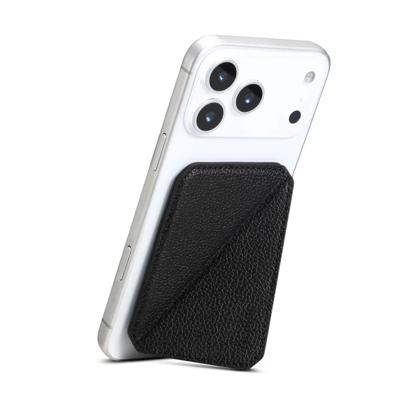 DENIOR V22 Supporto Magnetico per Carte di Credito Verticale Orizzontale Texture in Pelle di Vacchetta PU Custodia per Carte - Nero