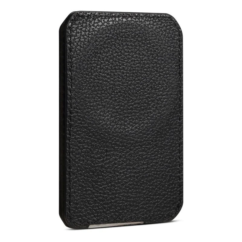 DENIOR V22 Supporto Magnetico per Carte di Credito Verticale Orizzontale Texture in Pelle di Vacchetta PU Custodia per Carte - Nero