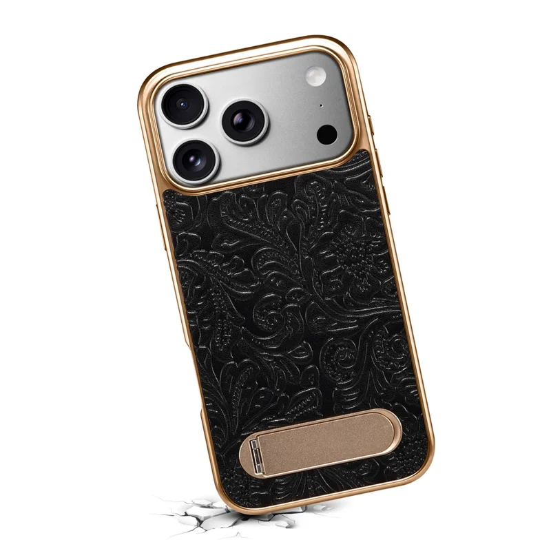 DENIOR A25 Capa para iPhone 17 Pro Compatível com MagSafe Suporte Revestimento Eletrolítico Couro Genuíno de Vaca - Preto